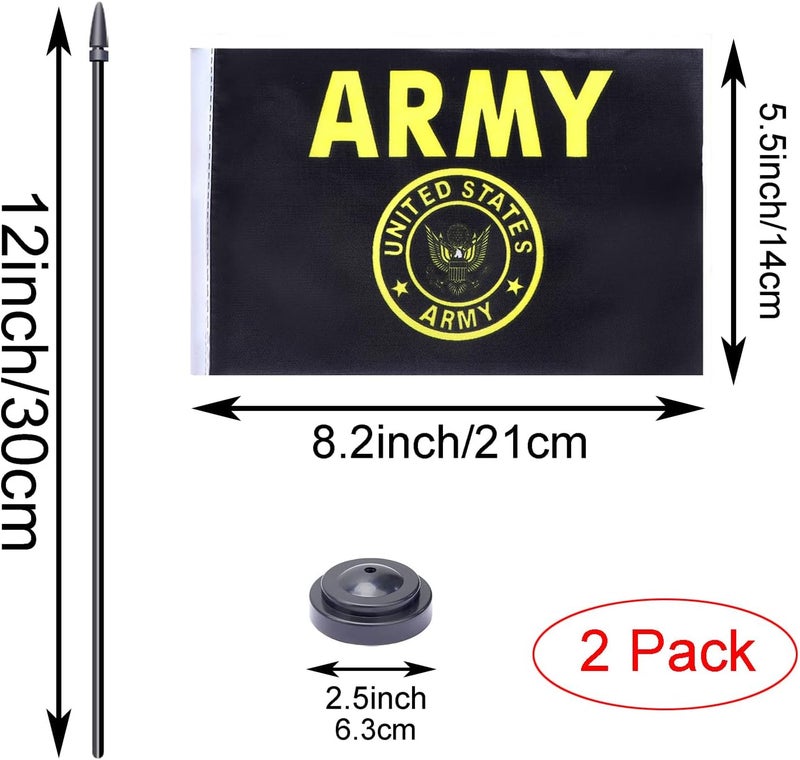 WXTWK 2 Pack USA Gold Crest Flag Gold Crest Deluxe Desk Flag Set - Mini Small US Military Table Office Flags with Black 12" Solid Pole Stand Base July 4th Veteran Party Memorial Day Decorations - Image 2